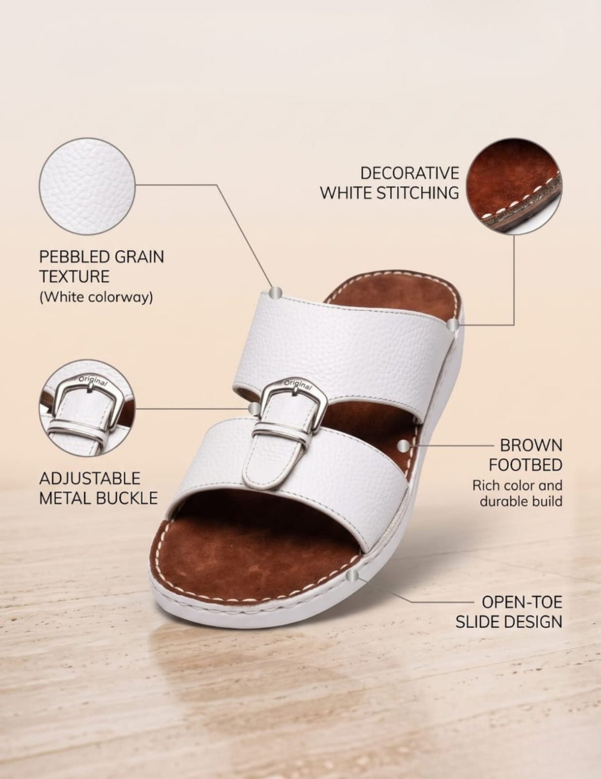 Classic Leather Arabic Sandals for Men – White