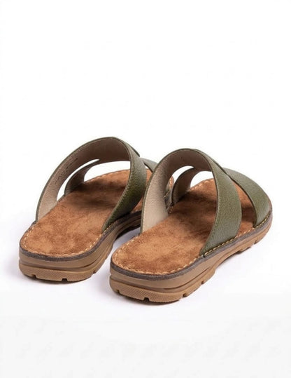 Classic Leather Arabic Sandals for Men - Navy Green