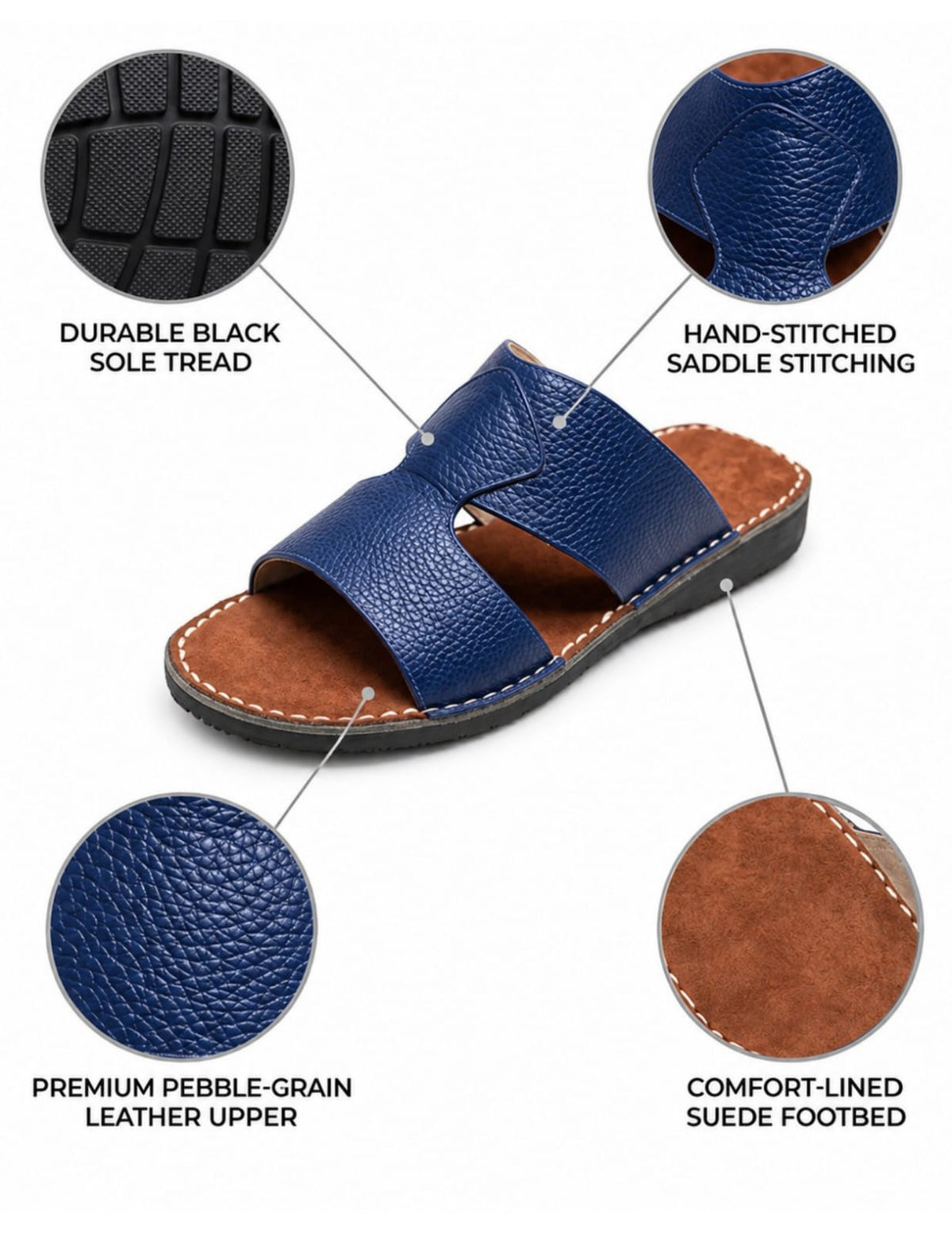 Classic Leather Arabic Sandals for Men – Blue