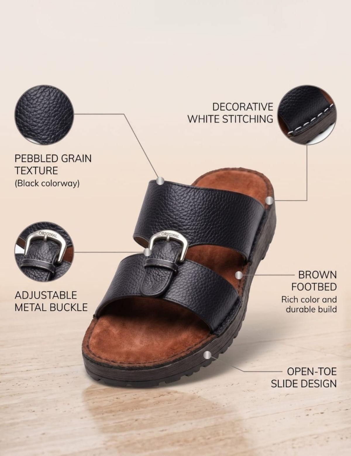 Classic Leather Arabic Sandals for Men - Black