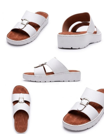 Classic Leather Arabic Sandals for Men – White