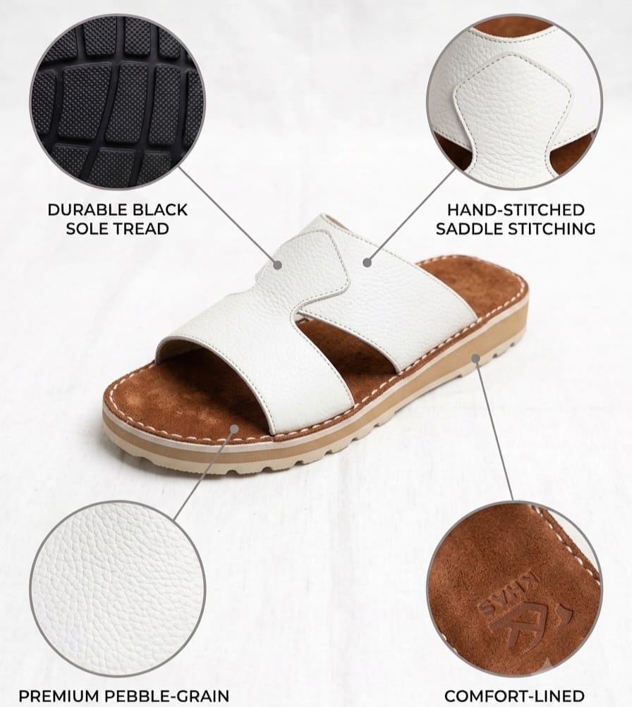 Classic Leather Arabic Sandals for Men – White