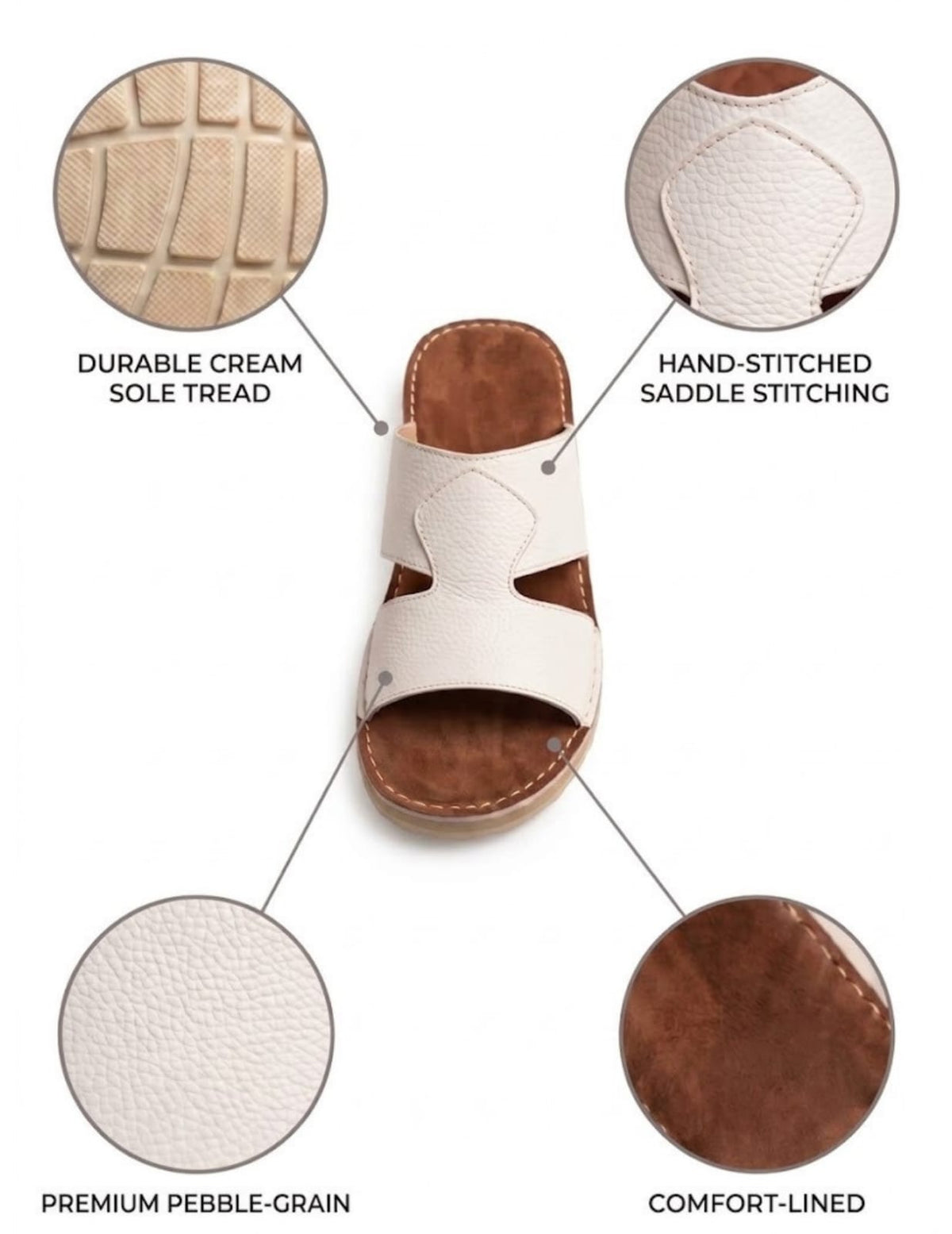 Classic Leather Arabic Sandals for Men – White