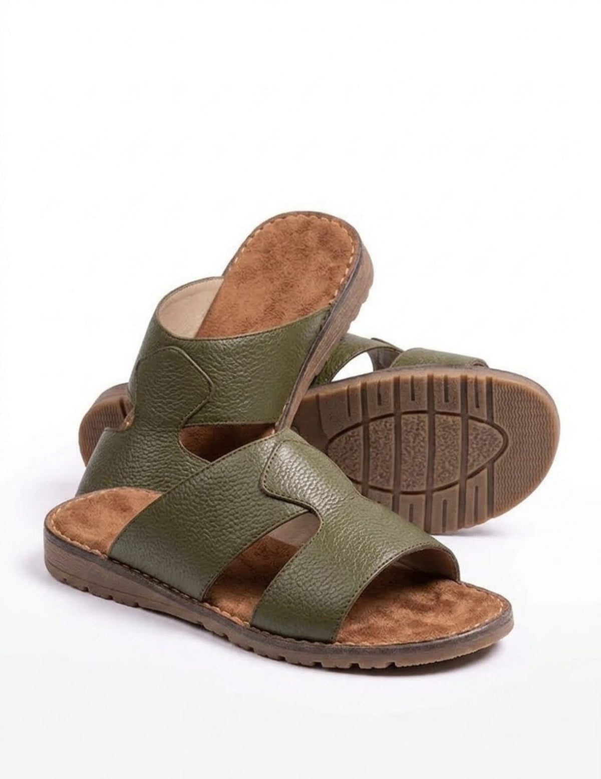 Classic Leather Arabic Sandals for Men - Navy Green