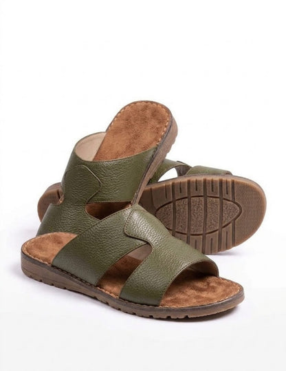 Classic Leather Arabic Sandals for Men - Navy Green